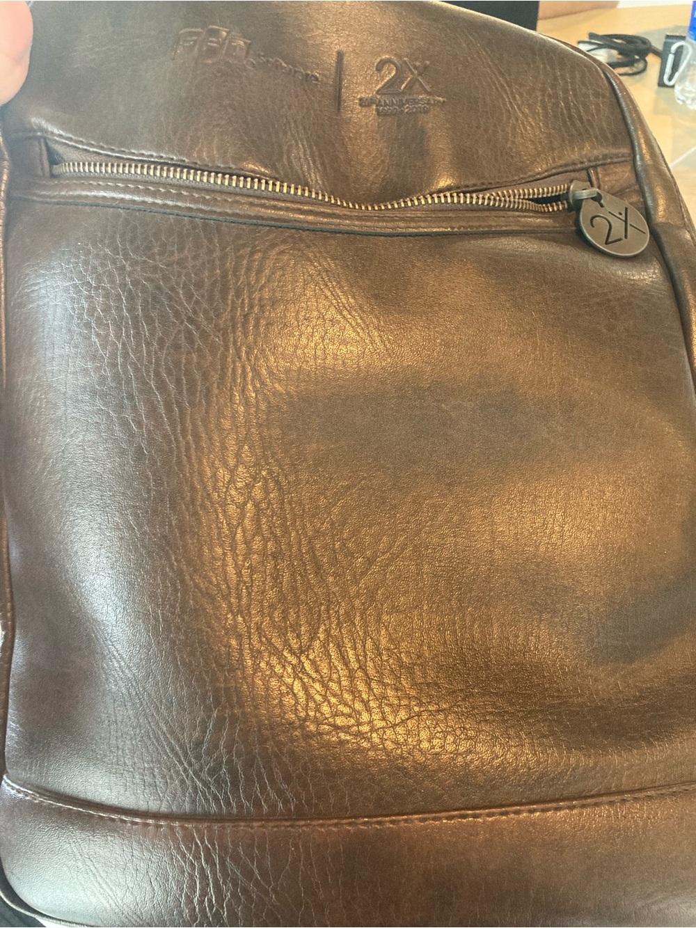 Brown Leather Backpack with Front Zip Pocket